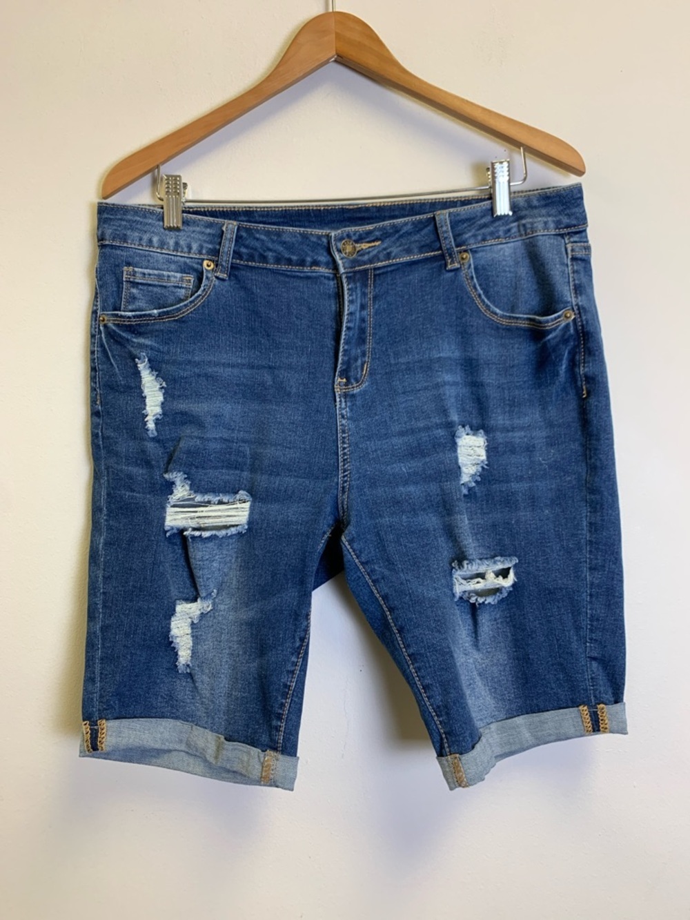 No Brand Women's Distressed Blue Denim Jean Shorts